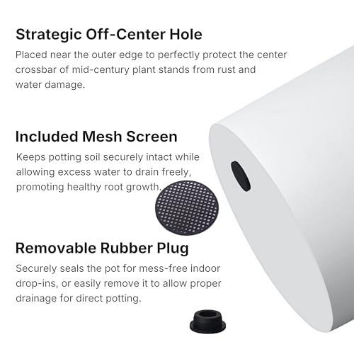FaithLand 12 Inch Fiberstone Planter - Lightweight Modern Cylinder Plant Pot with Drainage Hole & Plug, Indoor Outdoor Use, Matte White - color: Matte White, size: 12 Inch