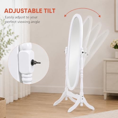 Cheval Mirror Full Length Floor Mirror with Stand, Adjustable Oval Wood Standing Mirror, Freestanding Dressing Mirror for Bedroom, Living Room and Dressing Area (White) - color: White