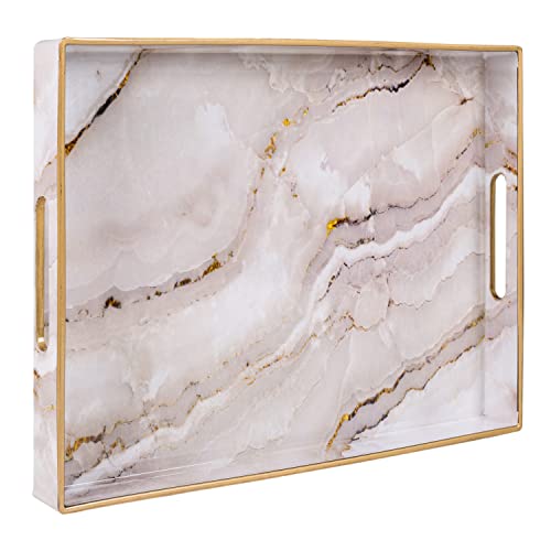 MAONAME White Decorative Tray, Plastic Rectangle Serving Tray with Handles - color: White, size: 15.6" x 11.8" x 1.6"
