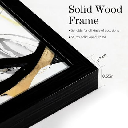 LYYGLYY 3Pcs Black Framed Black Gold and White Canvas Wall Art 12x16 Inches - color: Black Frame Dancing Lines, size: 12x16 Inches