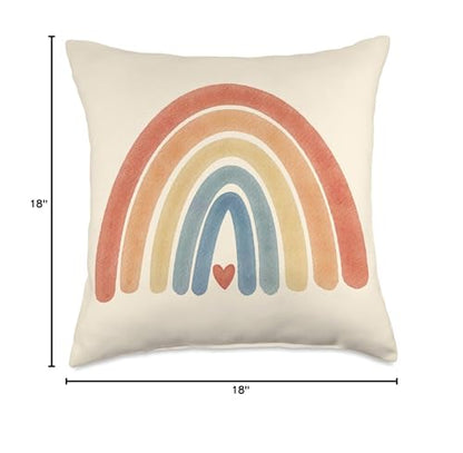 Boho Rainbow Heart Minimal Vintage Retro Stripes - Neutral Throw Pillow - size: 18x18