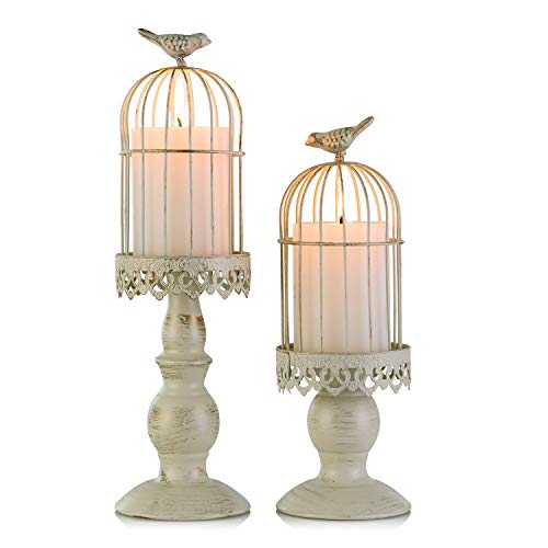 Sziqiqi Birdcage Candle Holders Decorative Set of 2，Distressed Ivory