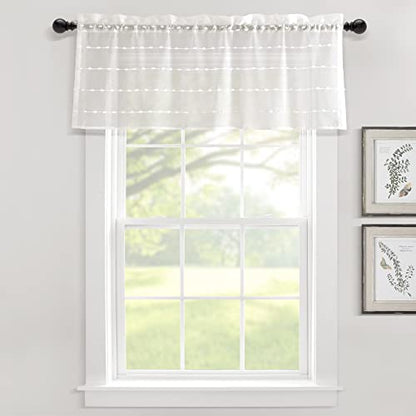 Lush Decor Farmhouse Textured Sheer Window Curtain Valance, 52"W x18"L, White - color: White