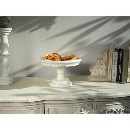 SOFE Round Cake Stand 7" Inner, Rustic White Wood Pedestal Tray - color: White