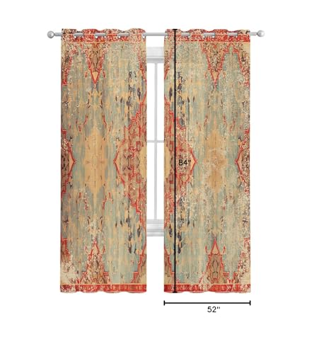 Geometric Boho Sheer Curtains 84 Inch Length 2 Panels Set, Grommet Kitchen Curtains Sheer Window Curtain for Living Room Bedroom Light & Airy Privacy Drapes Rustic Bohemian Floral Tribal Orange - size: 52"W x 84"L (Pack of 1)