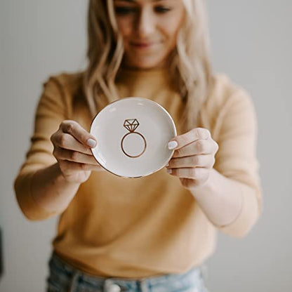 Sweet Water Decor Ring Jewelry Dish Tray | Great for Her Engagement Engaged Ring Dish Holder Bride Ring Holder Gold Ceramic Trinket Tray Wedding Accessories - style: Ring
