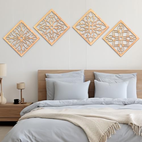 KOYILTD 4 Pcs Thicken Wooden Wall Art Rustic Farmhouse Flower Wall Art - color: Square, size: 10in