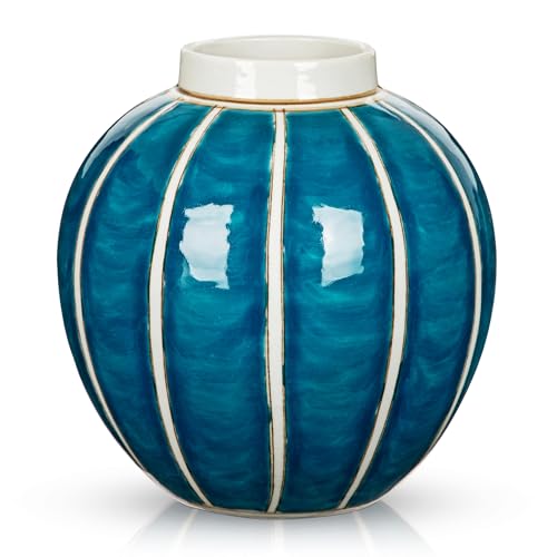 Ceramic Flower Vase, 6.3 Inch Blue and White Chinoiserie Ceramic Vases - size: 6.3 inches