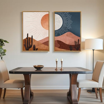 Large Framed Boho Desert Landscape Canvas Wall Art for Living Room, 24x36 - color: Terracotta Blue, size: 24" W x 36" H x 2Pcs