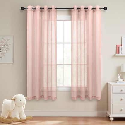 Light Pink Polka Dots Sheer Curtains 54 Inch for Girls Room Lightweight - color: Pink, size: 52"W x 54"L (Pack of 2)
