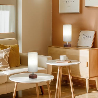 Table Lamps Set of 2 （Cream Shade - Walnut Base, 11.6" Inline Control） - color: Cream Shade-Walnut Base 2pcs, size: 11.6" Inline Control
