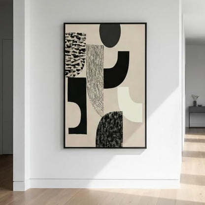 QKF Wabi Sabi Abstract 3D Texture Black Aluminum Frame Canvas Wall Art - color: Beige & Charcoal