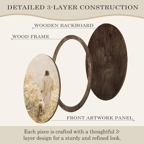 YZSLA Christian Wall Art Decor, Jesus and Lamb Rustic Framed Oval Wall Art - color: Jesus-2