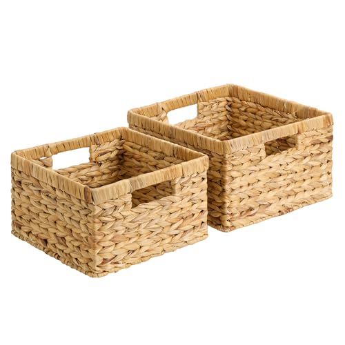 StorageWorks Wicker Baskets for Storage, Wicker Storage Baskets, 2-Pack - color: Natural (Water Hyacinth), size: 11½"L x 11½"W x 7"H + 9¾"L x 9¾"W x 6½"H