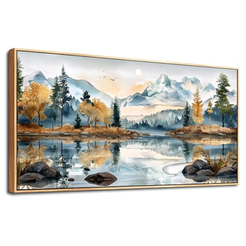 ERQINHUA Large Canvas Wall Art for Living Room Wall Decor for Bedroom Office Mural Abstract Watercolour Paint Tree Lakeside Landscapes Picture Artwork Home Decor Ready to Hang Wood Framed 24x48 In - color: Lakeside Tree Wood Framed, size: 48"L x 24"W
