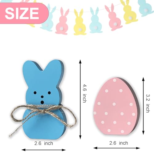 Easter Decorations 7PCS Wood Bunny Eggs Spring Decor Signs for Home, Wooden Rabbit Freestanding Cute Table Centerpieces Tiered Tray Decoration for Office Tabletop Mantel Shelf Party Supplies