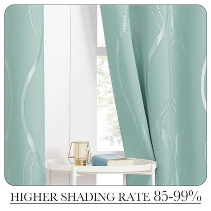 NICETOWN Aqua Blue Floral Blackout Curtain Panels 84 inches 2 Pieces - color: 1 - Aqua Blue, size: 52"W x 84"L (Pack of 2)