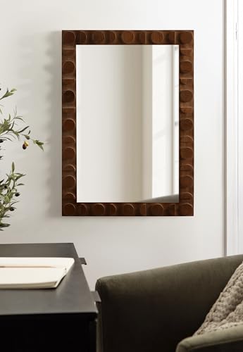 Kate and Laurel Lunara Modern Rectangle Wood Wall Mirror, 24 x 35, Walnut Brown, Mid-Century Dark Wooden Rectangular Bathroom Mirror for Over Sink with Geometric Detailing - color: Walnut Brown