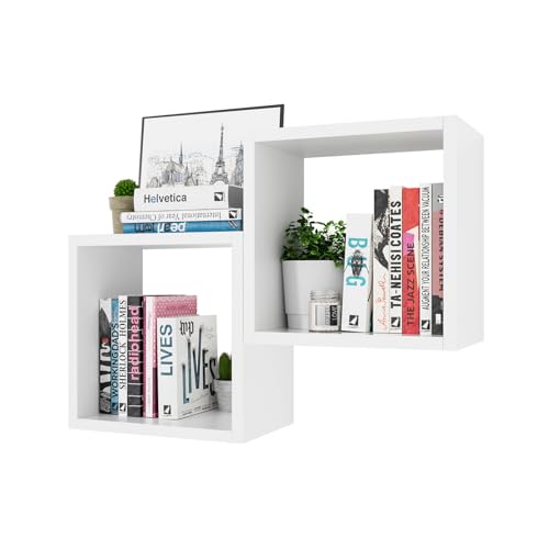 Kaboon Cube Shelves Set2, White Display Shelves Wall Mount 7.75" D x 12.5" W x 12.5" H, (White, Square 2 Cubes) - color: White, size: Square-Set2