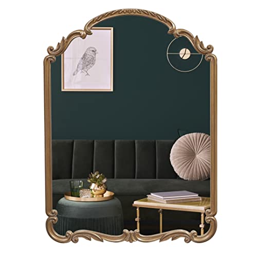 Wylde Iris English Estate Carved Arch Wood Wall Mirror, Mirror for Entryway, Living Room, Bathroom, Antique Gold, 22x30 - color: Antique Gold, size: 30"L x 22"W