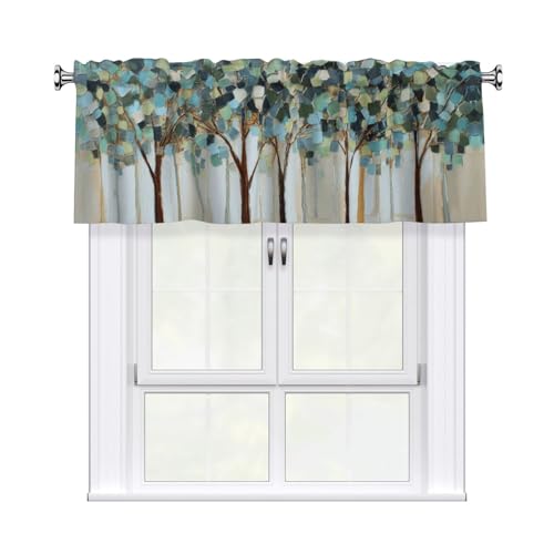 Tree Curtain Valance Short Rod Pocket Window Treatment for Living Room Bedroom Kitchen Bathroom 1 Panel 54" W x 18" L - color: Tree