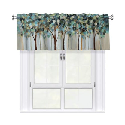 Tree Curtain Valance Short Rod Pocket Window Treatment for Living Room Bedroom Kitchen Bathroom 1 Panel 54" W x 18" L - color: Tree