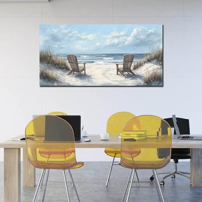 Ouzzlie Landscape Wall Art White Canvas Art for Living Room - color: Light Blue, size: 59"L x 29"W