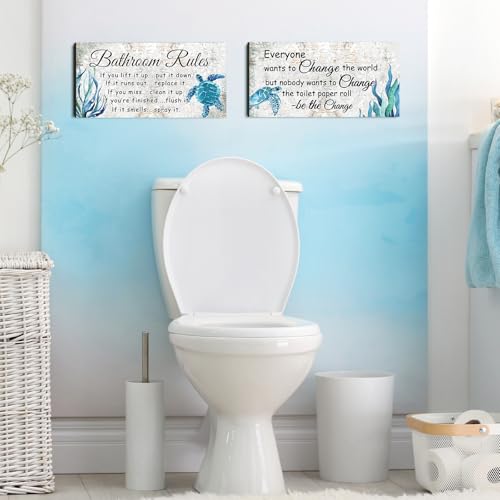 Jetec 2 Pcs Turtle Bathroom Wall Decor Wooden Sign 12 x 6 Inch Sea Turtle - style: Sea Turtles Style