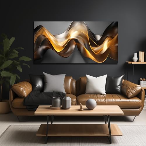 Ouzzlie Abstract Wall Art Gold Art for Office - color: Grayish gold, size: 59"L x 29"W