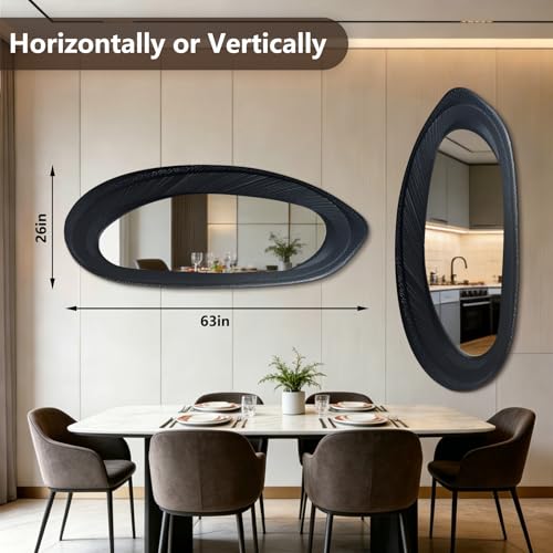 POZINO 63"x26" Irregular Full Length Mirror, Asymmetrical Oval Wall Mirror - size: 63"L x 26"W