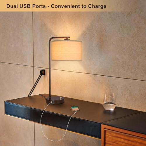Tall Table Lamps Set of 2, Fully Dimmable Bedside Lamp with USB C+A Ports - color: Brown 2 Pack