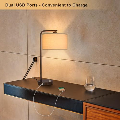 Tall Table Lamps Set of 2, Fully Dimmable Bedside Lamp with USB C+A Ports - color: Brown 2 Pack