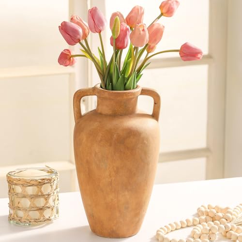 Ceramic Vase with 2 Handles, 11.41 Inch Rustic Farmhouse Vase - color: 103-2-11.4in