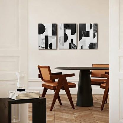 LYYGLYY 3Pcs Framed Black and White Geometric Canvas Wall Art 16x24 Inches - color: Black White Blocks, size: 16x24 Inches