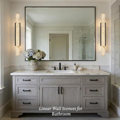 Artisan Alabaster Wall Sconces Set of 2, 36in Matte Black Linear Sconce, Faux Alabaster Sconce for Bathroom Vanity, 3000K Dimmable Hardwired Modern Wall Sconces for Bedroom Living Room Hallway - color: Black-36in-2Pcs