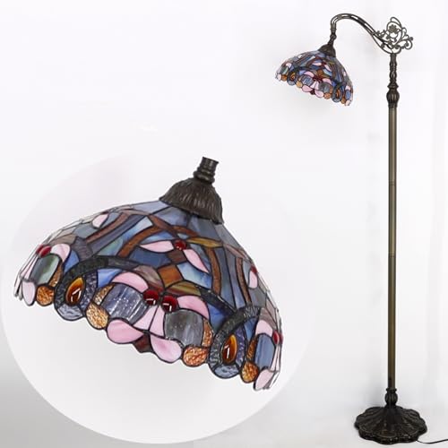 WERFACTORY Tiffany Floor Lamp Blue Pink Stained Glass Arched Lamp