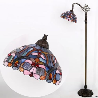 WERFACTORY Tiffany Floor Lamp Blue Pink Stained Glass Arched Lamp