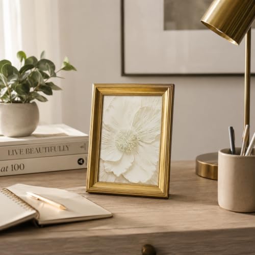 yByCute White Floral Wall Art, Gold-Tone Framed Canvas, 8 x 10 Inches