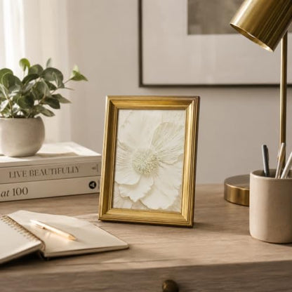 yByCute White Floral Wall Art, Gold-Tone Framed Canvas, 8 x 10 Inches