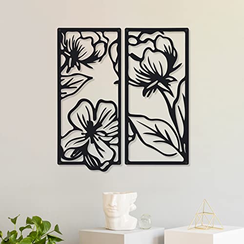 4 Pcs Black Metal Flower Wall Art Minimalist Floral Decor, Stylish - style: Stylish