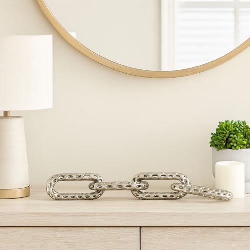 25x4 Pierced Metal 4-Chain Link Object, Silver - color: Silver