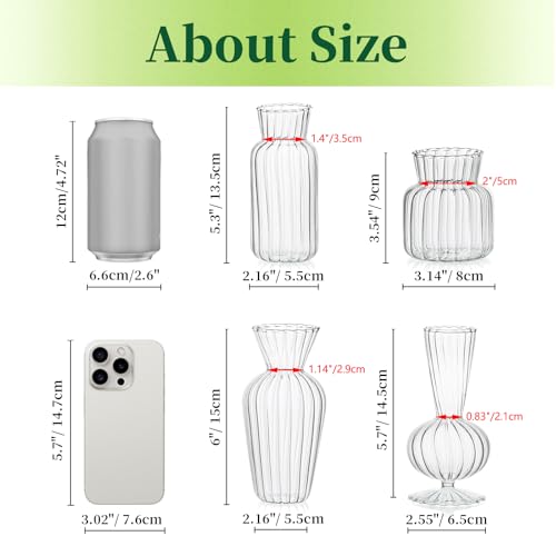 Mini Glass Vases for Centerpieces - Hewory Small Clear Bud Vase in Bulk, Cute Flower Vases Set for Wedding, Home Decoration, Table Decor (Clear, 16)