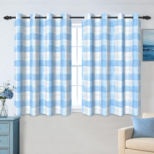 Blue Buffalo Check Plaid Blackout Curtains 63 Inch Length 2 Panel Set,Light Blue and White Gingham Farmhouse Window Drapes for Bedroom Living Room with Grommet - color: 02 Blue, size: 52"W x 63"L (Pack of 2)
