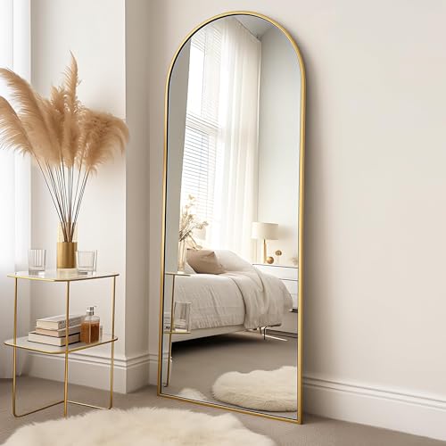 Prywot Arched Full Length Mirror, 58"x18" Full Body Mirror with Stand, Gold - color: Gold, size: 58"L x 18"W