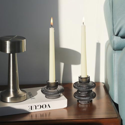VOHO Smoky Grey Taper Candle Holders Set of 6, Candle Sticks Holder Decor - color: Gray