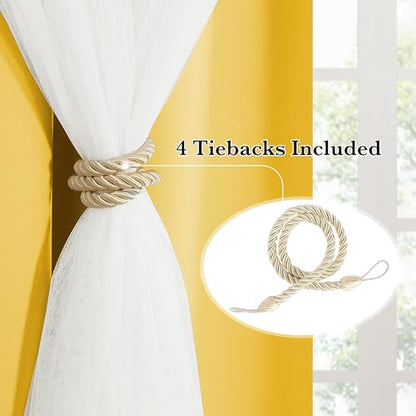 Lemon Yellow Blackout Curtains with White Sheer Overlay for Girls Bedroom - color: Lemon Yellow, size: 52"W x 84"L (Pack of 2)