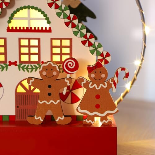 Christmas Tabletop Decoration, Wooden Lighted Gingerbread House Ornaments, Battery Operated Christmas Indoor Fireplace Home Table Decorations - style: Gingerbread House