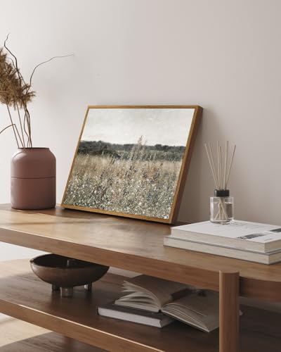 InSimSea Framed Canvas Wall Art Vintage Decor, Bathroom Art Classical Wildflower Painting Prints Champ fleuri,Country Landscape Home Decor, 12"x16" - color: Champ Fleuri, size: 16"L x 12"W