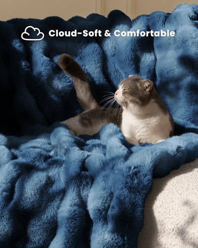 Ultra Soft Cozy Faux Fur Throw Blanket, Fuzzy Plush Thick Bubble Blanket, Oversize Luxury Fluffy Blanket for Couch, Bed, and Living Room, 60x80 Inches, Blue - color: Blue, size: Twin(60" X 80")