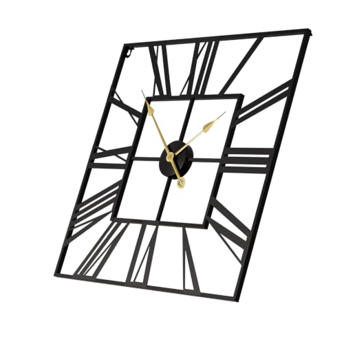 Cuspin 24 Inch Square Wall Clock, Large Black Metal Roman Numeral Clock - color: Black Roman Square, size: 24 Inch